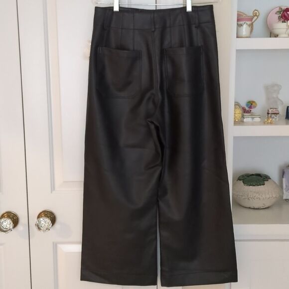 Anthropologie Maeve the Colette Cropped Wide-Leg Faux Leather Pants Black Sz 31 - Picture 6 of 7